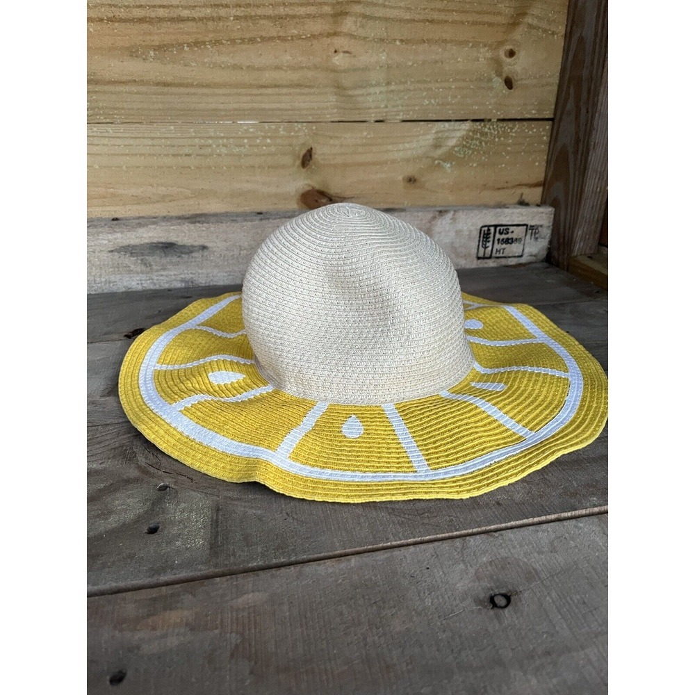 Densley Sun Hat Women Medium Lemon Yellow Citrus Cream Dome Beach Floppy Paper
